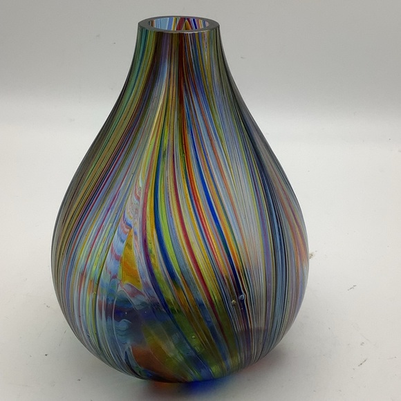 Multicolor Striped Glass Bulb Shaped Vase Made in Canada - Picture 6 of 11